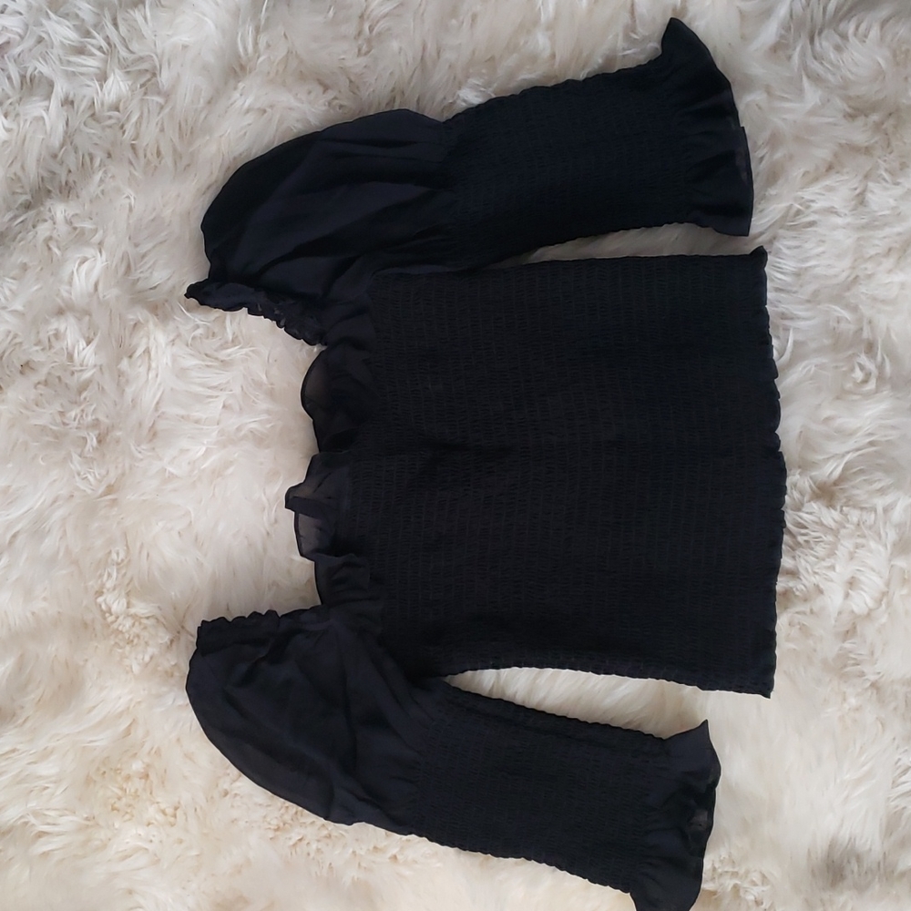 Reformation Julie Smock Top Black Fitted Long Sleeve Top - Picture 10 of 16